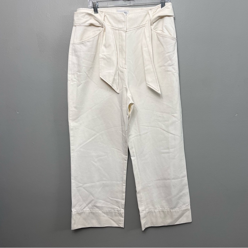 Intermix White Wide Leg Faux Cuff Denim Pants W/ Belt Size 14